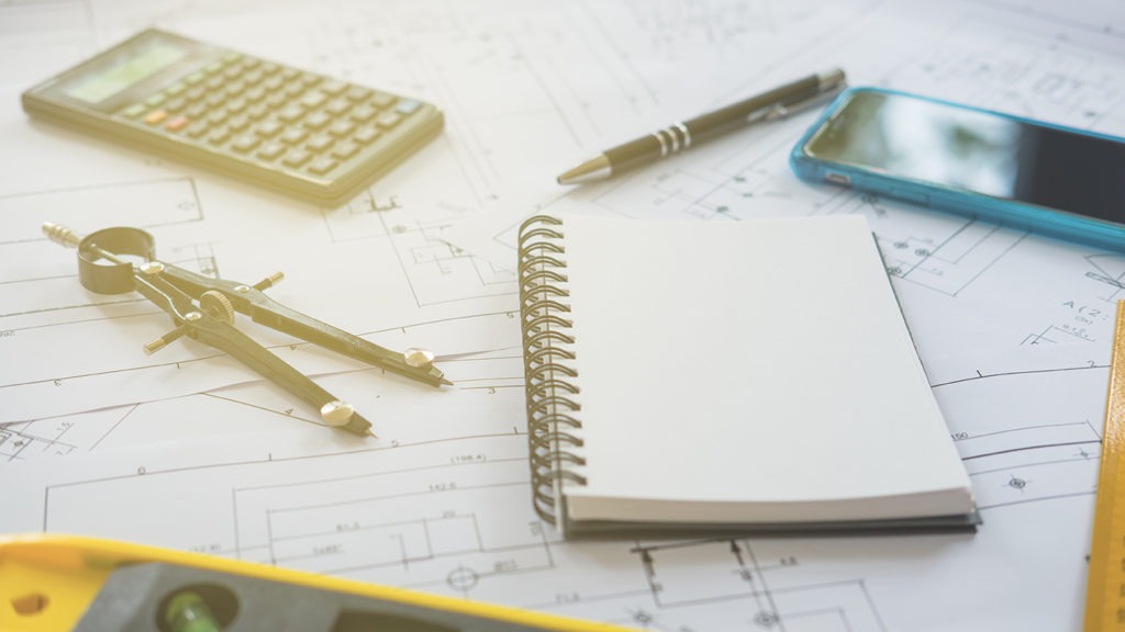 Architecture, engineering plans and drawing equipment for a new