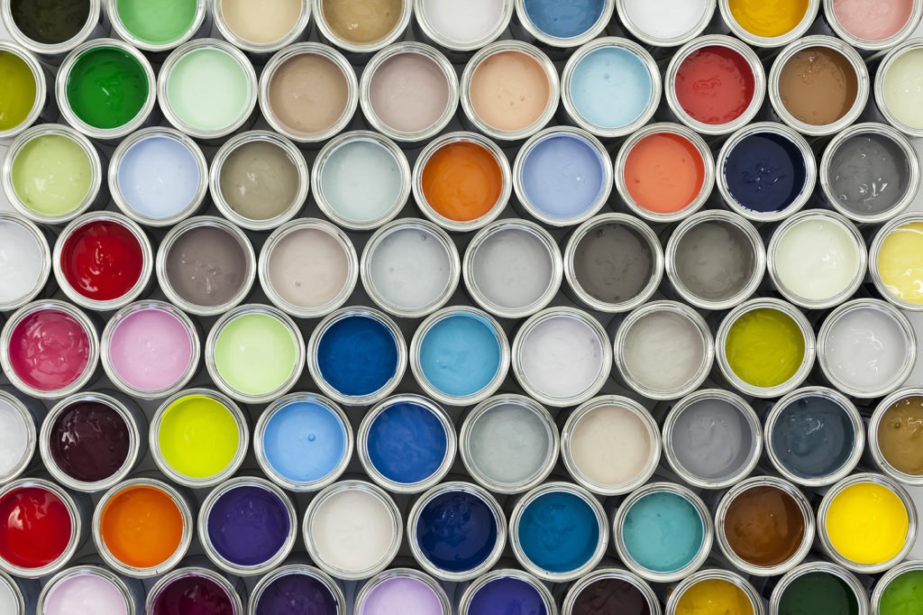 Paint tin samples, multicoloured.