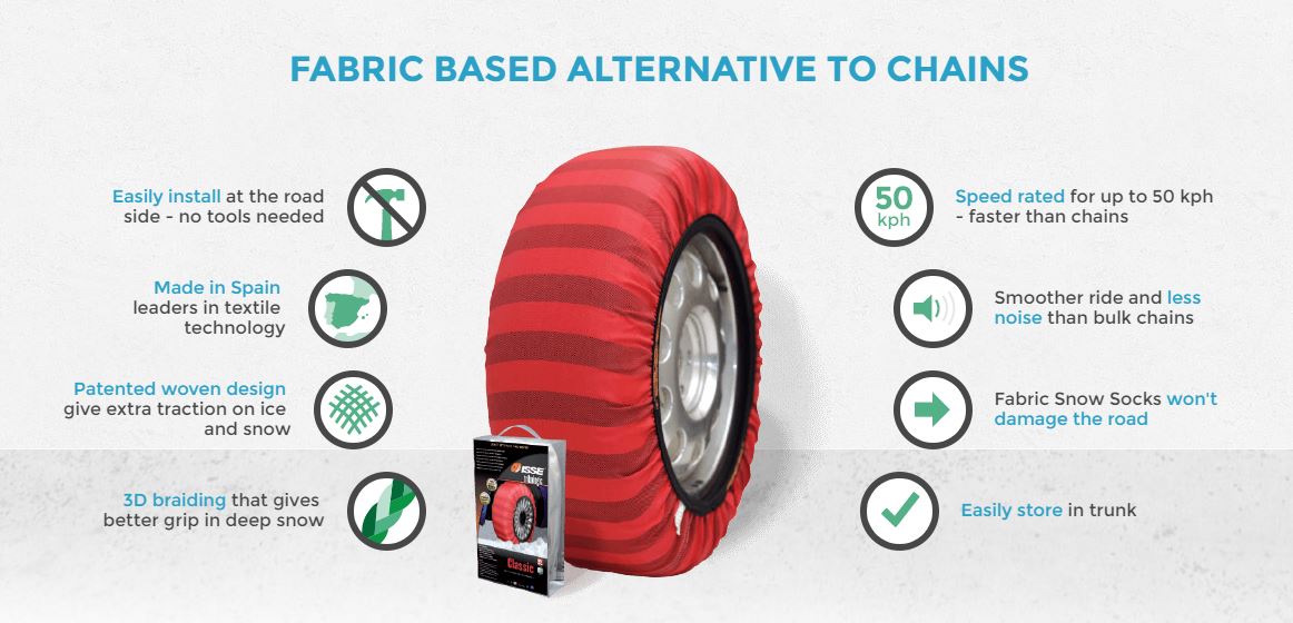 alternative to chains 235/65/16 Kit 70 Isse Classic Pair of Snow Socks EU Approved for Tyre Size 