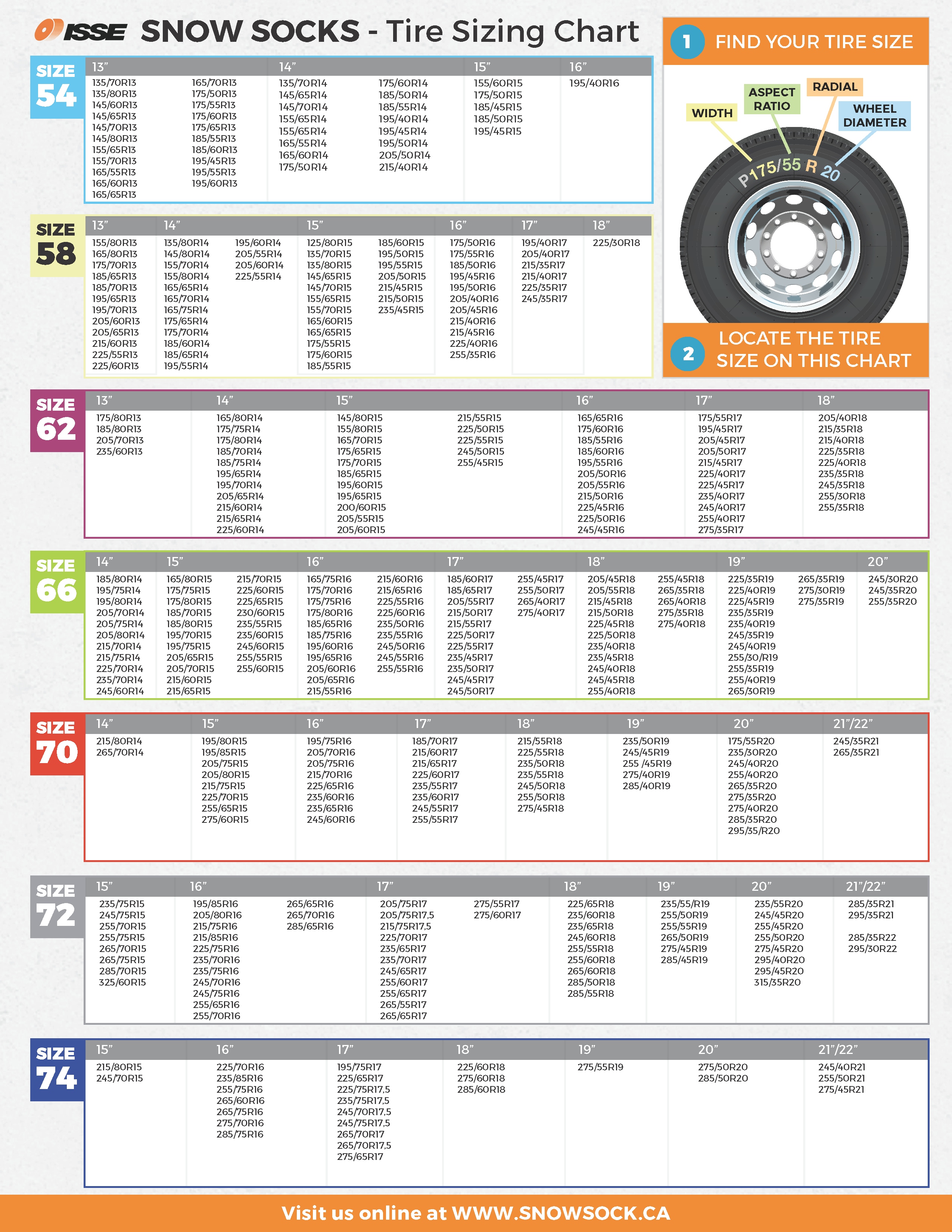 Isse Snow Socks Size Chart